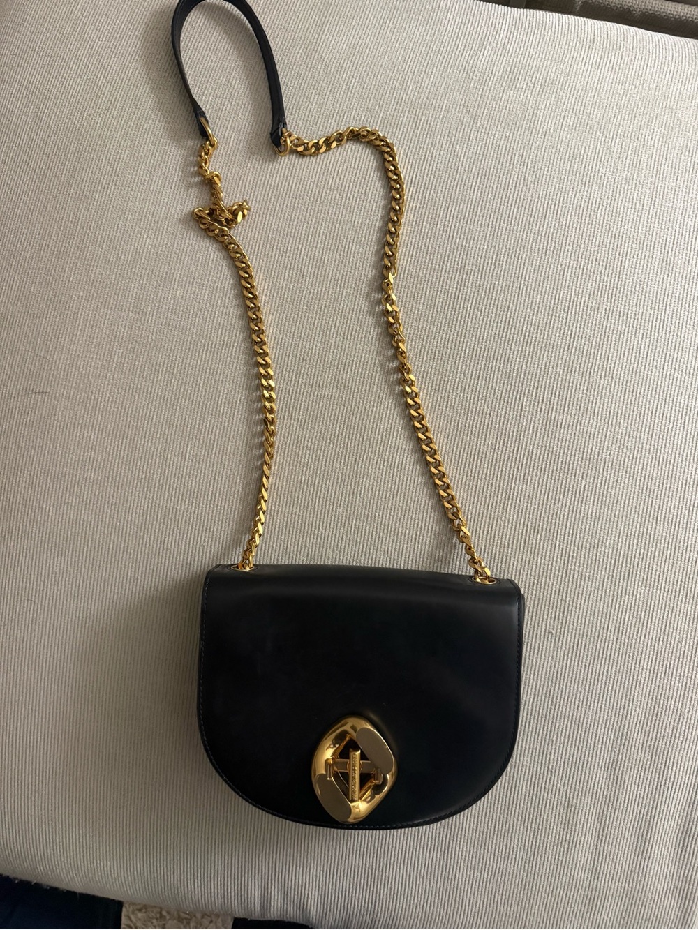 Black Leather Crossbody Bag with Gold Chain
